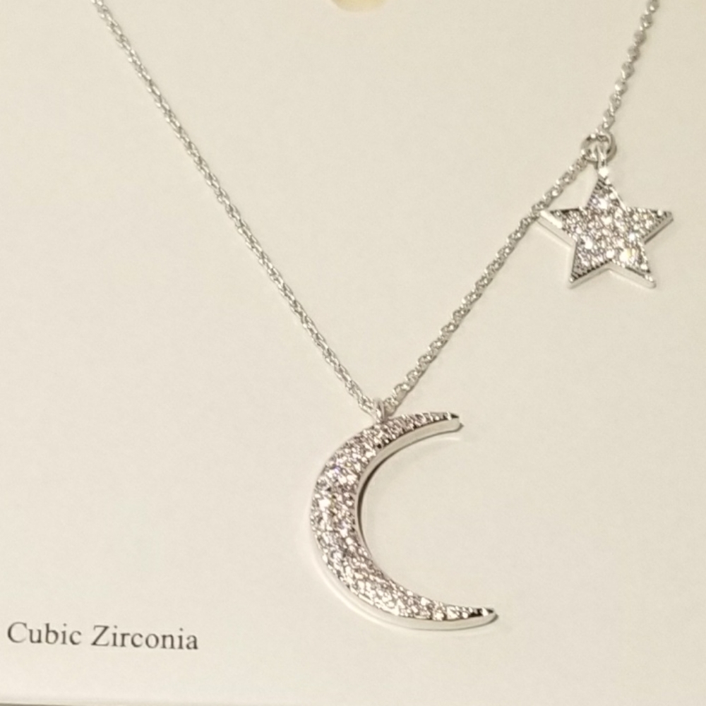 Bling Pave CZ Moon and Star Pendant Necklace NEW - Picture 6 of 7